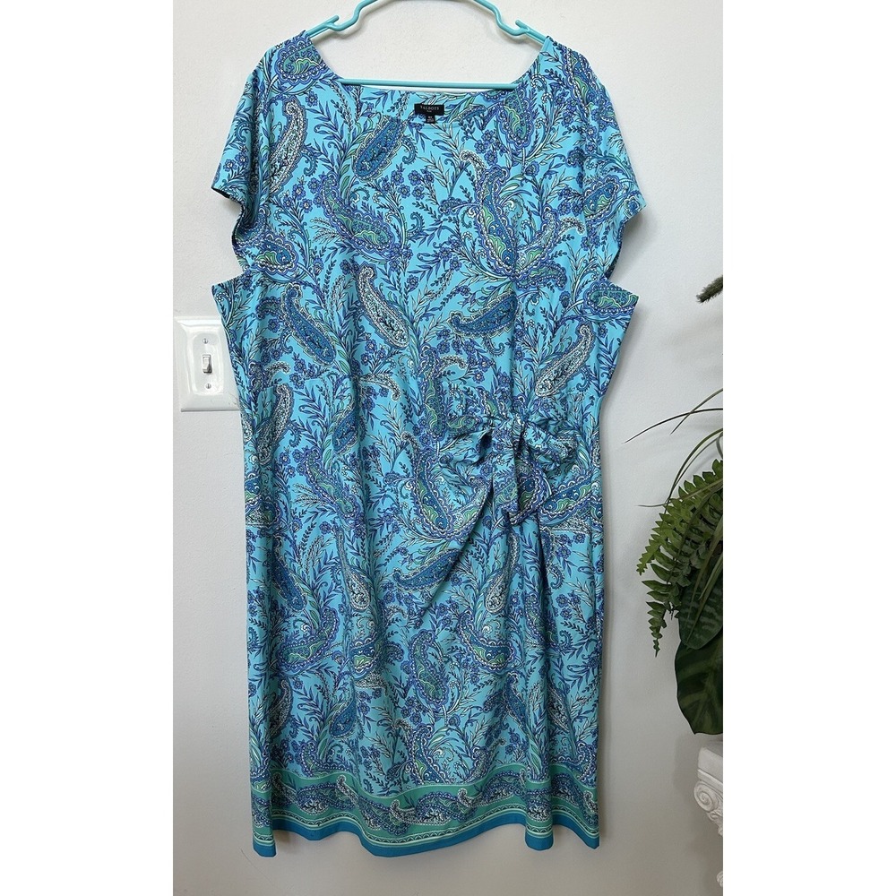 Talbots Blue Effortless Jersey Tie Waist Bow Paisley Garden Dress Sz 3X‎